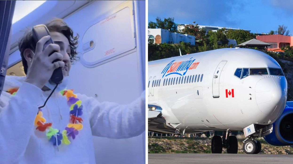 A still from the Sunwing Party Plane Video. Right: A Sunwing Plane