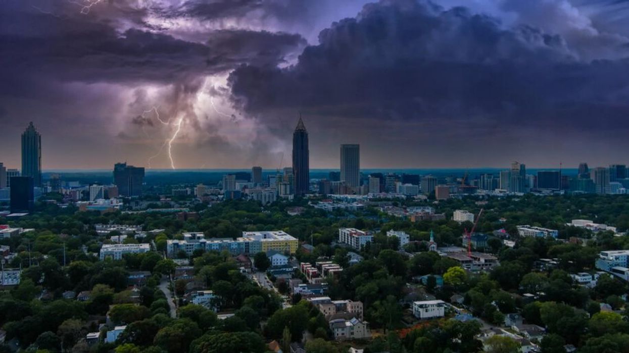 A storm looming over the city of Atlanta.