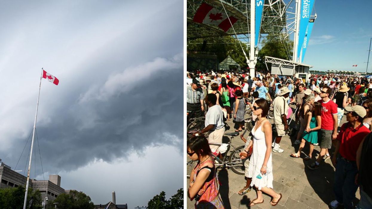 A storm over Toronto. Right: A Toronto Canada Day celebration.