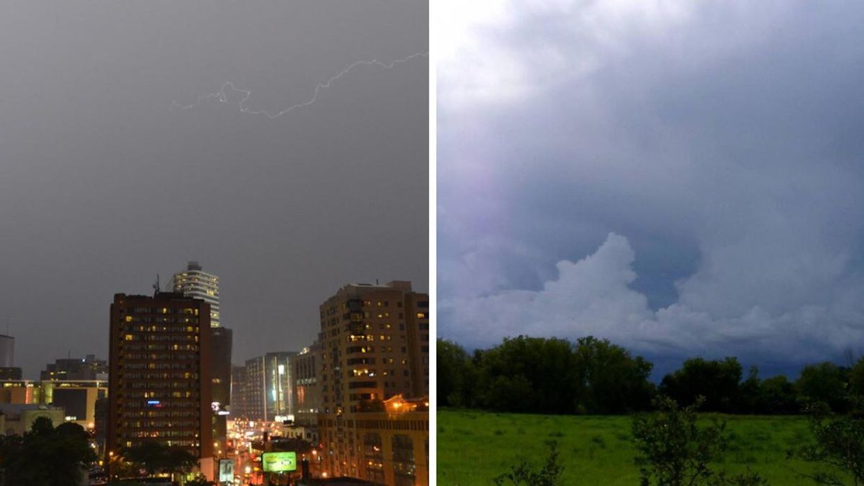 A stormy Toronto. Right: Storm clouds over Ontario.