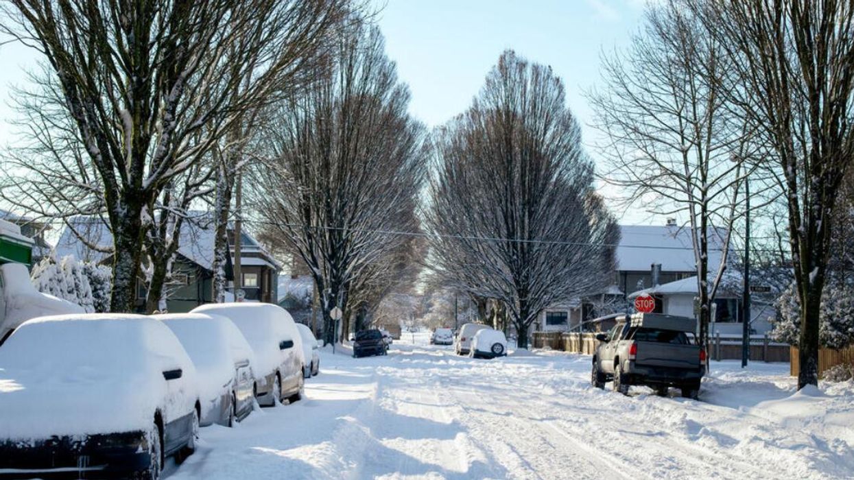 A street in Vancouver with snow.