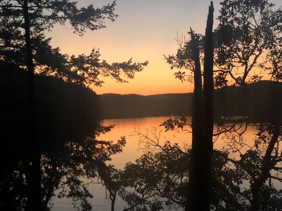 A sunset view on the water.