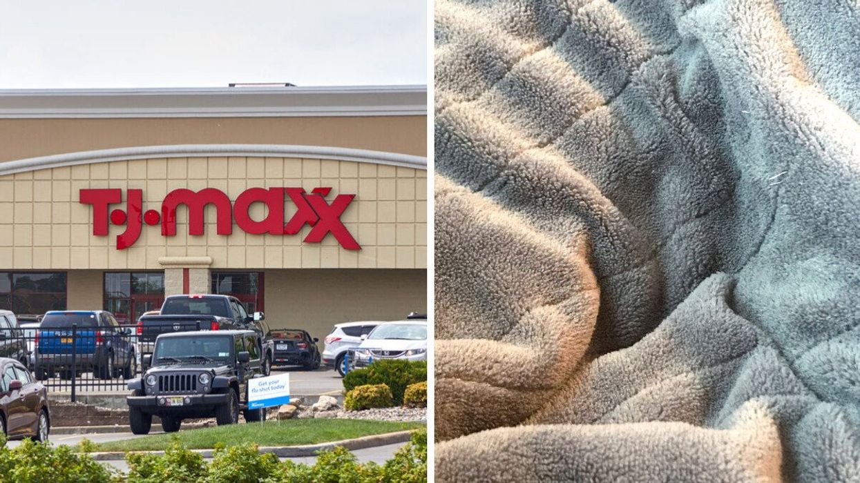 A T.J. Maxx store. Right: A blanket.
