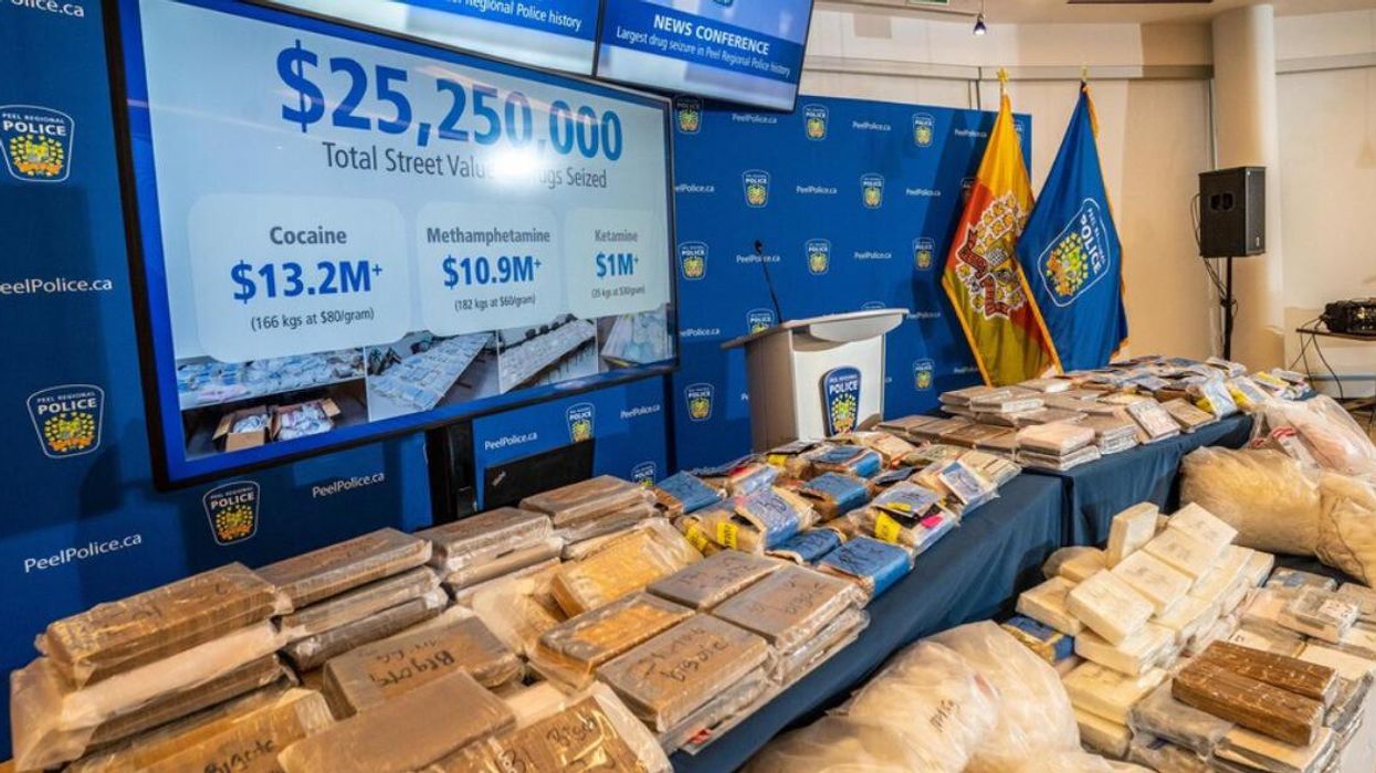 A table layout of illicit drugs seized by Peel Regional Police.