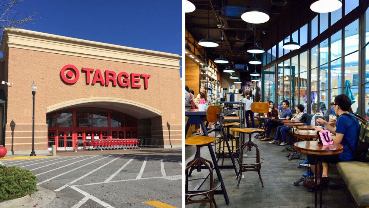 A Target Store. Right: Inside a Starbucks location.