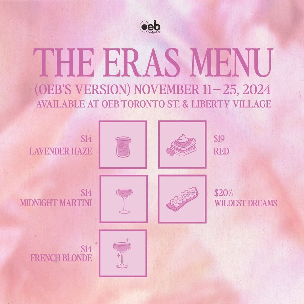 A Taylor Swift inspired menu.