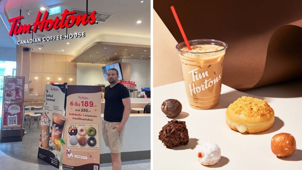A Thai Tim Hortons. Right: Tim Hortons food from Thailand.