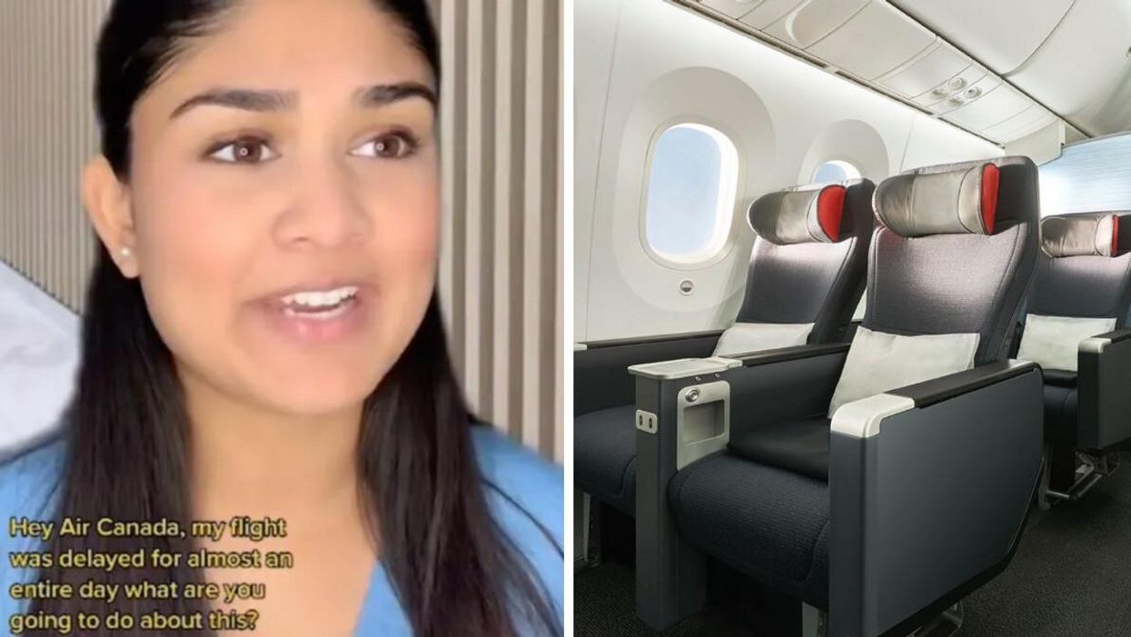A TikTok from ree2mz about Air Canada. Right: An Air Canada plane.