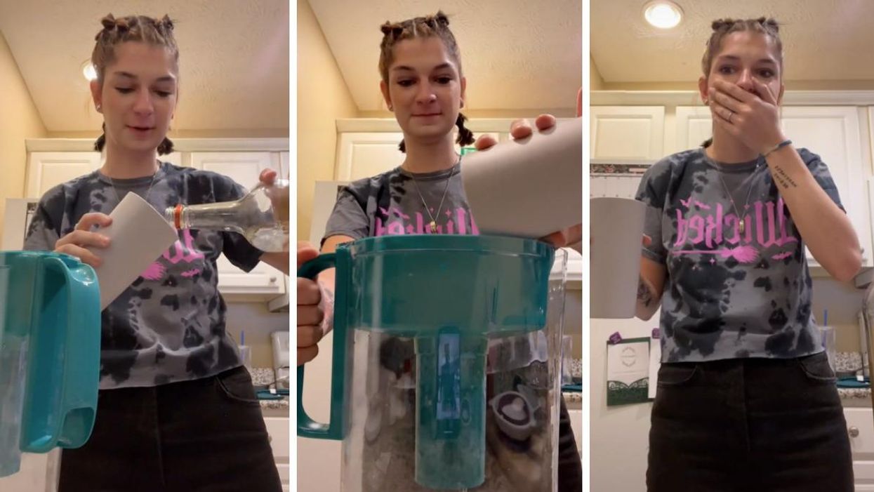 A TikTok user tries vodka after filtering it through a Brita.
