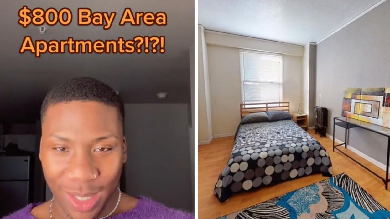 A TikTok video about the apartment. Right: The inside of the $800 apartment.
