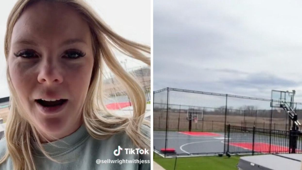 A Tiktoker, Jessica Wright. Right: The TikToker's basketball court.