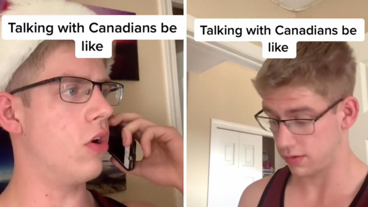 A TikToker pretending to speak to a Canadian.