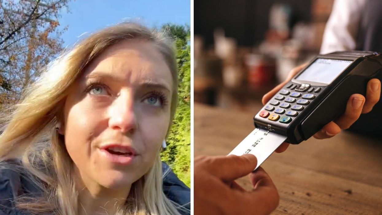 A TikToker. Right: A card payment machine.