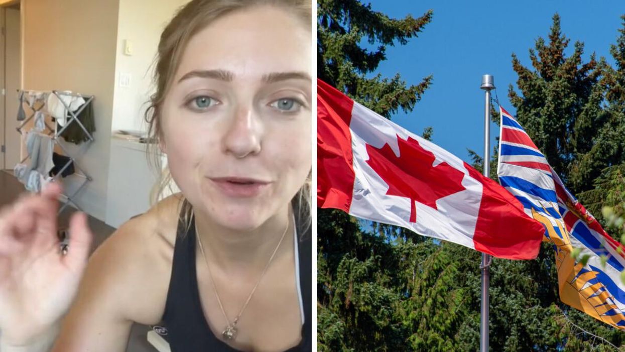 A TikToker. Right: Canada and B.C. flag.
