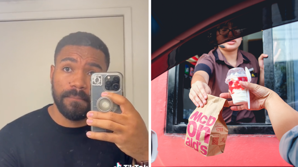 A TikToker sharing McDonald's secrets. Right: A McDonald's ice cream.
