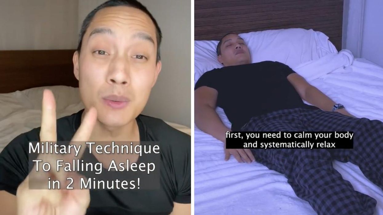 A TikToker showing off how you can fall asleep quickly.