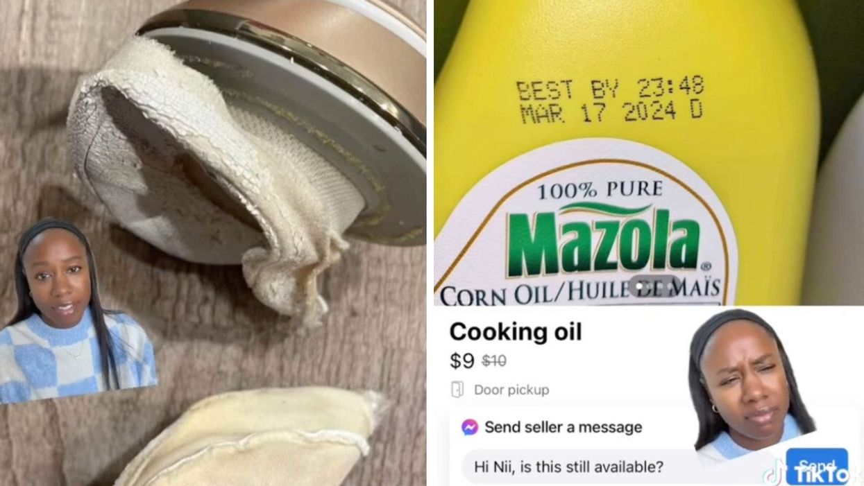 A TikToker talking about things sold on Facebook Marketplace.