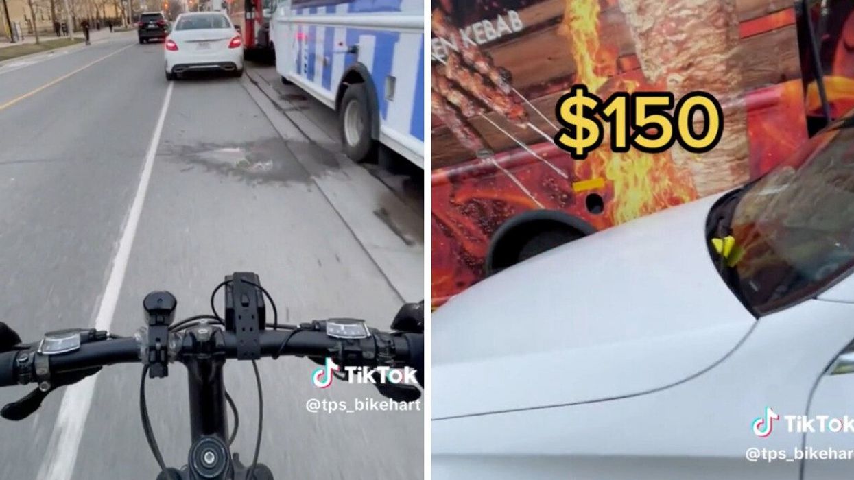 A Toronto driver caught and fined for being stopped in a bike lane.