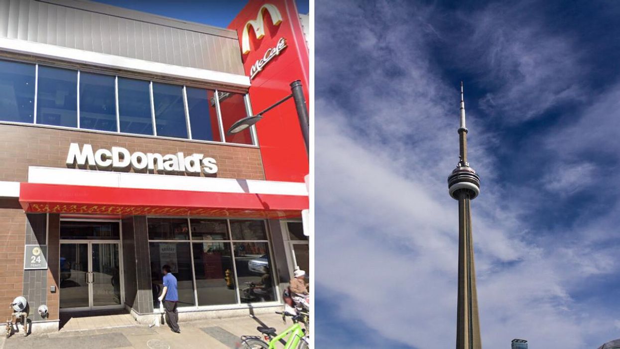 A Toronto McDonald's. Right: The CN Tower.