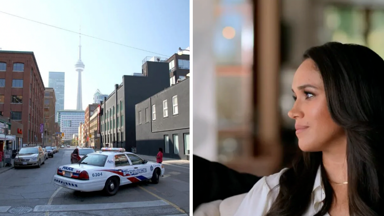 A Toronto police cruiser. Right: Meghan Markle.