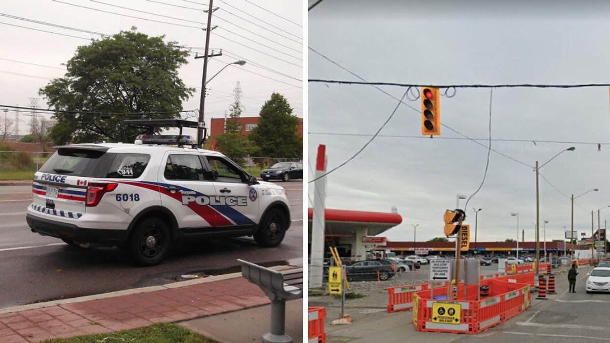 A Toronto police vehicle. Right: Jane and Finch area.
