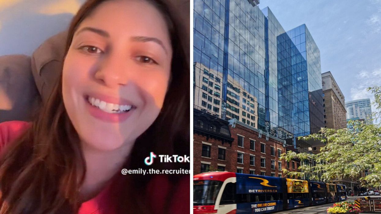 A Toronto TikToker sharing what she's learned since moving to the city. Right: A TTC streetcar on King Street.