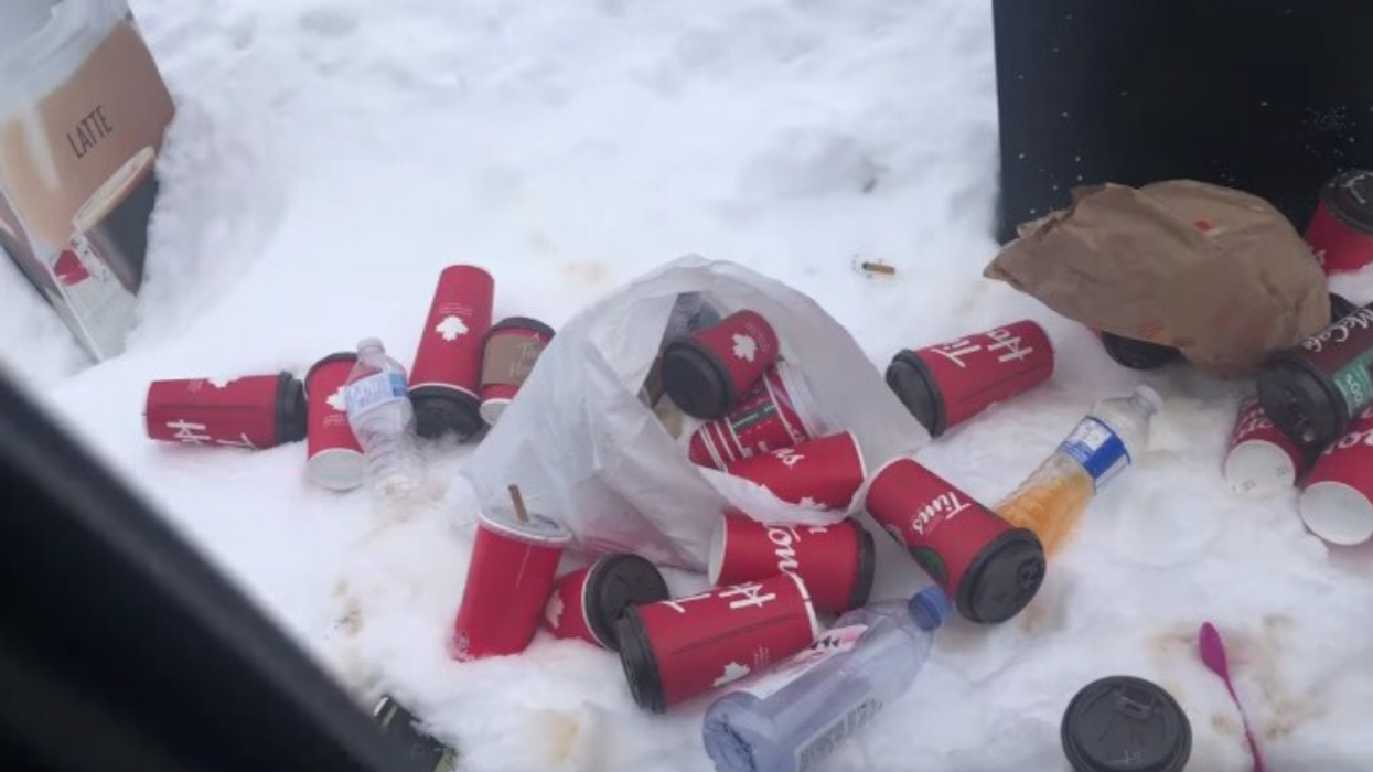 A Toronto Tim Hortons Was Apparently Missing A Trash Can & A Graveyard Of Cups Is Growing