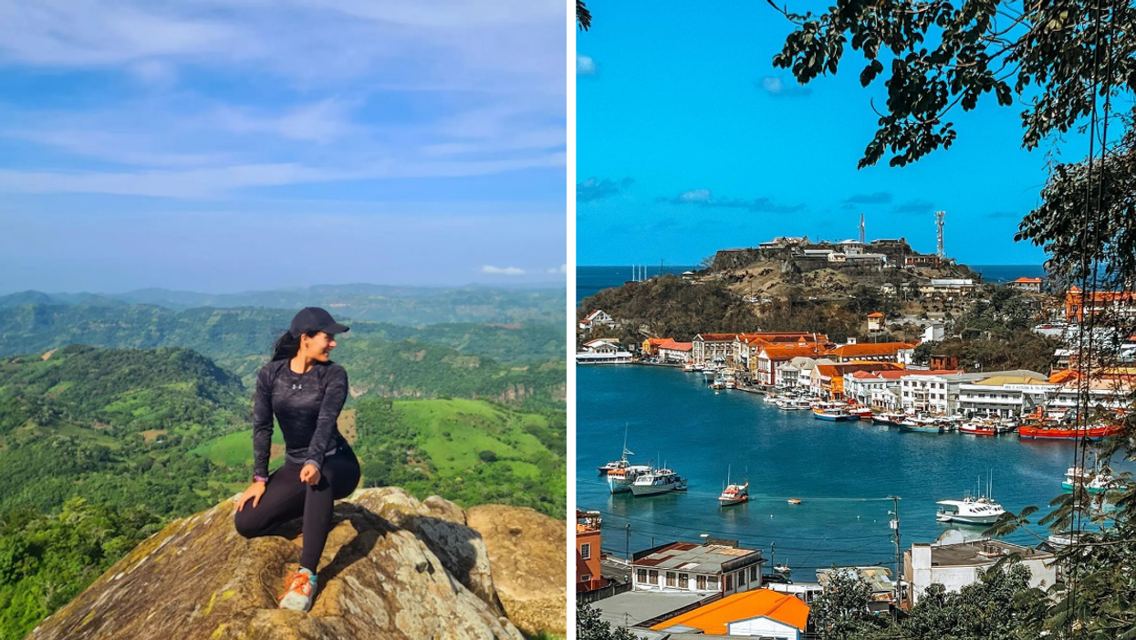 A tourist in El Salvador. Right: St. George's Harbour in Grenada.