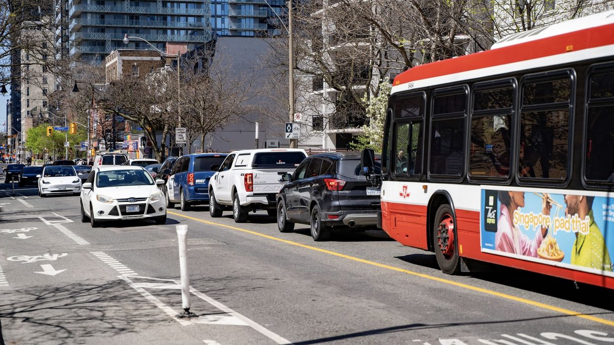 A traffic jam in downtown Toronto.