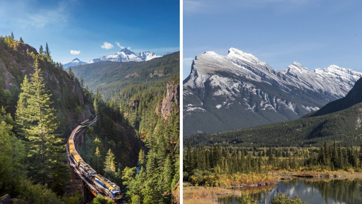 Rocky Mountaineer 기차와 산악 풍경