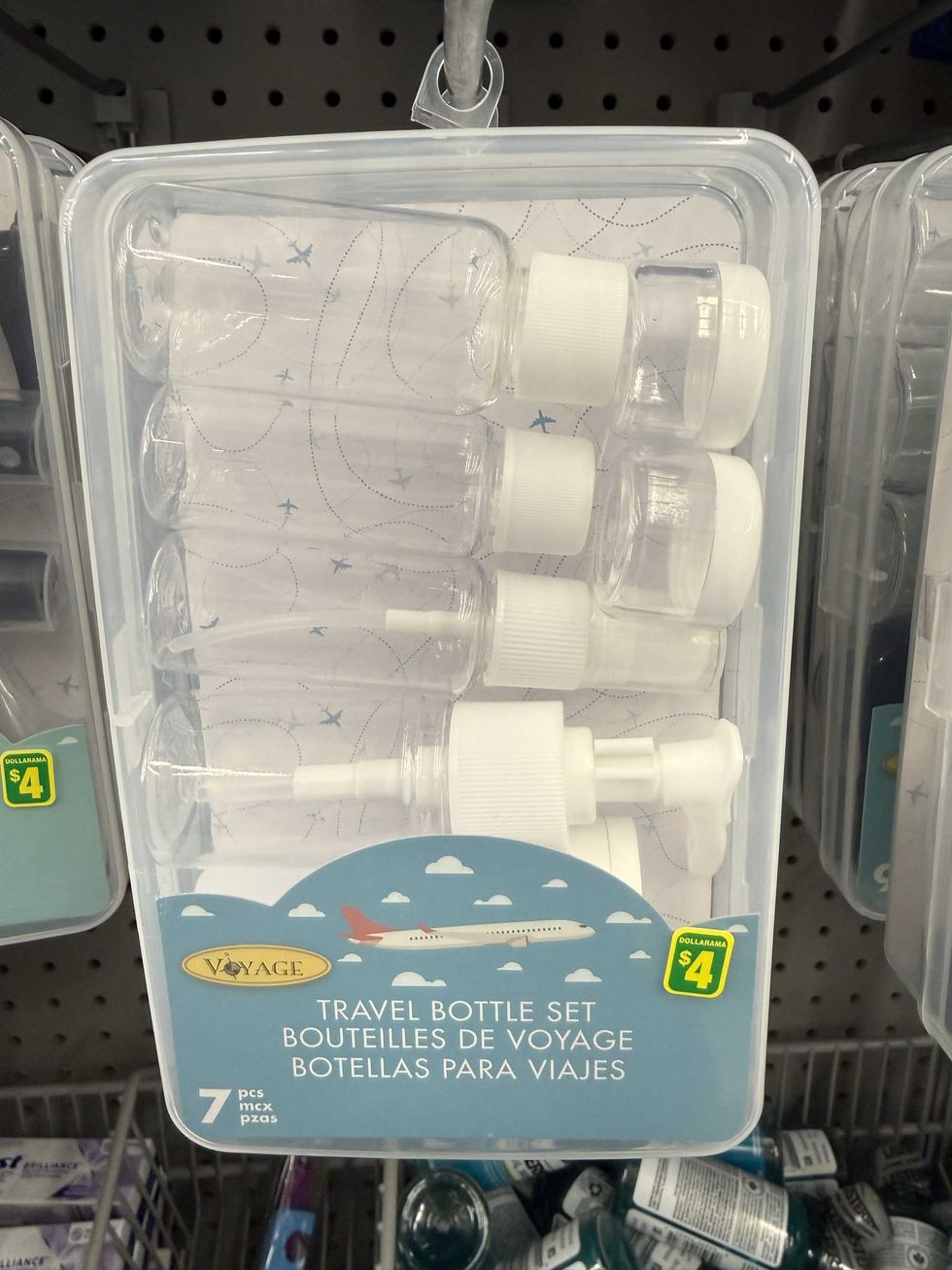 A travel bottle set at Dollarama.