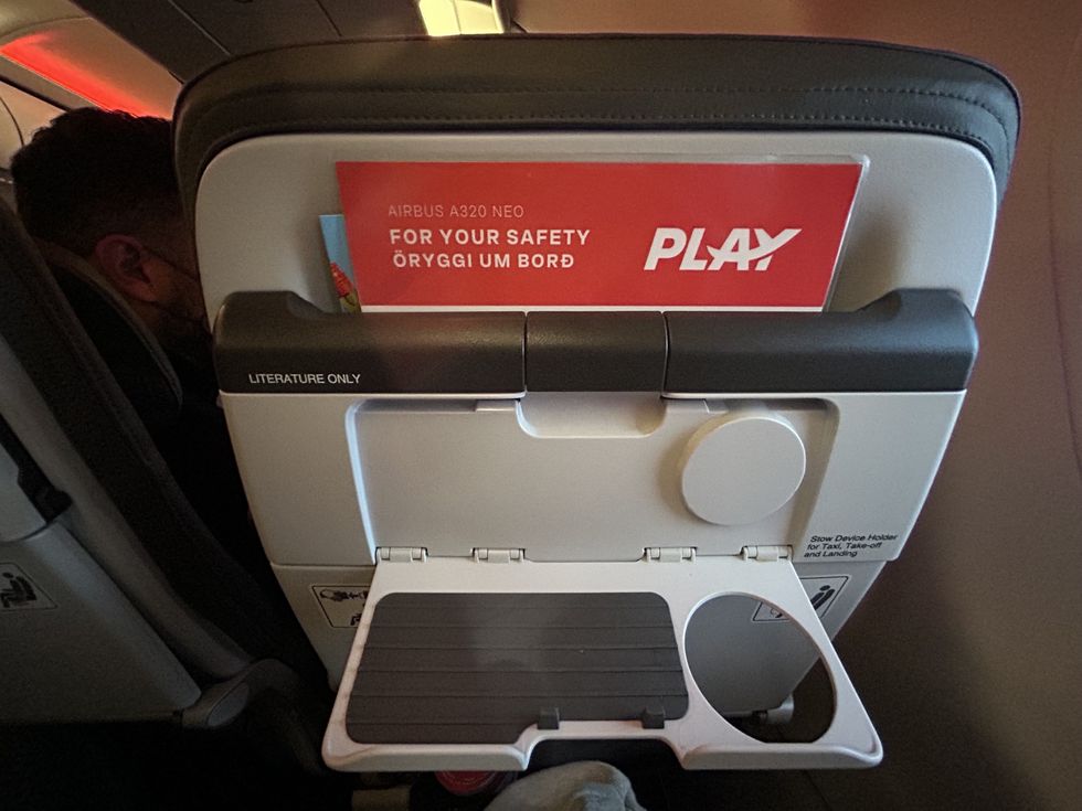 A tray to place devices on the seat back.
