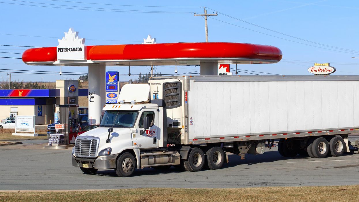 A truck in front of a Petro-Canada gas station in Ontario.