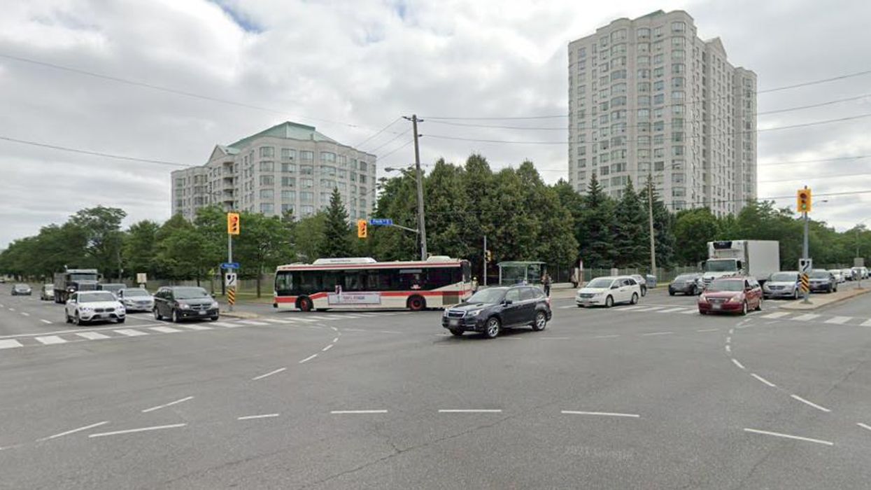 A TTC bus at Finch Avenue East and McCowan Road.