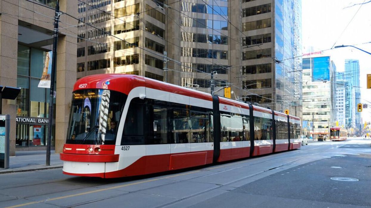 A TTC streetcar in downtown Toronto.
