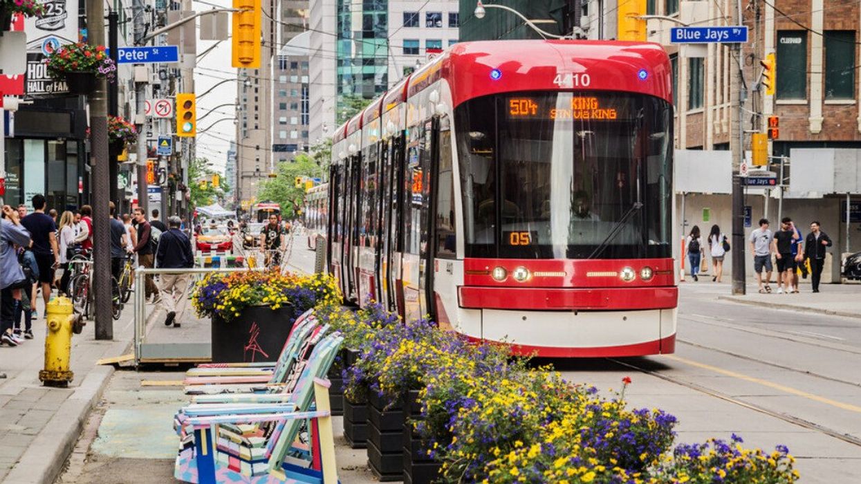 A TTC streetcar on King Street in Toronto, Ontario.