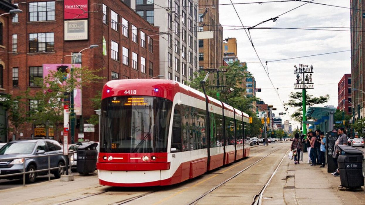 A TTC streetcar on Spadina Avenue in Toronto.