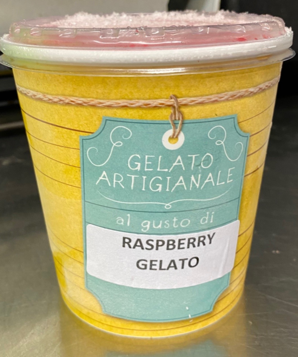 A tub of raspberry gelato.