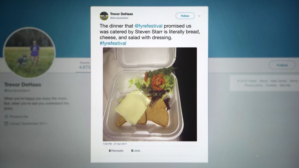 A tweet that showed the food the festival attendees received.