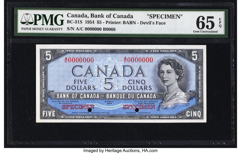 A \u200b'devil's face' $5 bill.