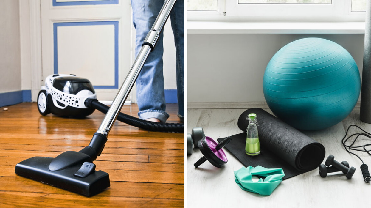 A vacuum. Right: Exercise equipment.