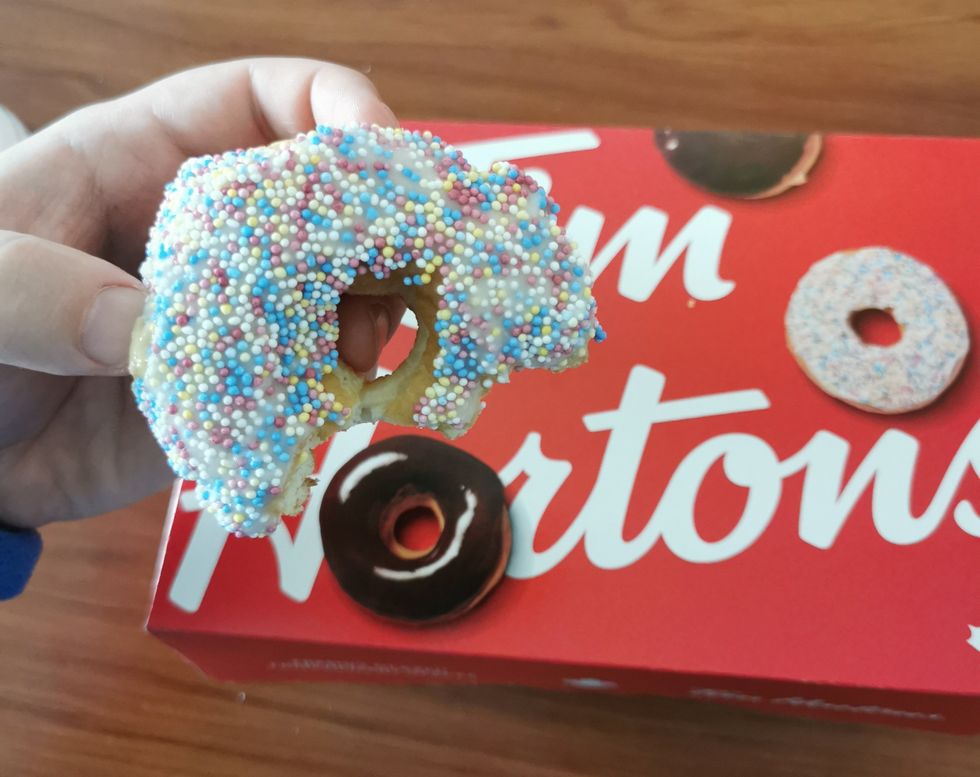 A Vanilla Dip Donut from Tim Hortons.