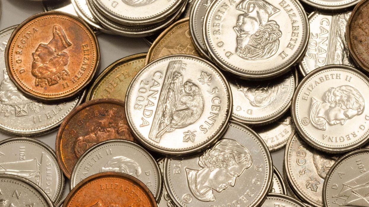 A variety of Canadian coins.