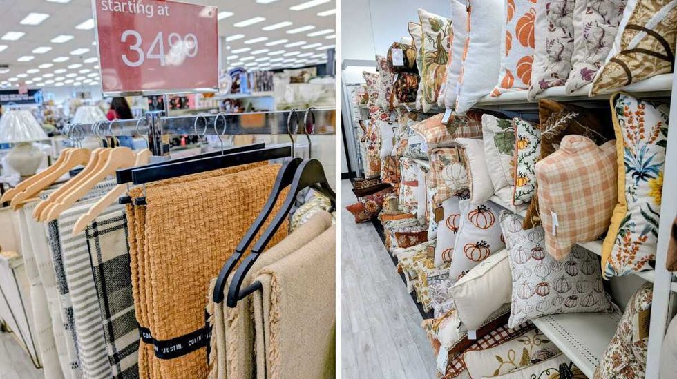 A variety of fall textiles. Right: A selection of pillows at HomeSense.