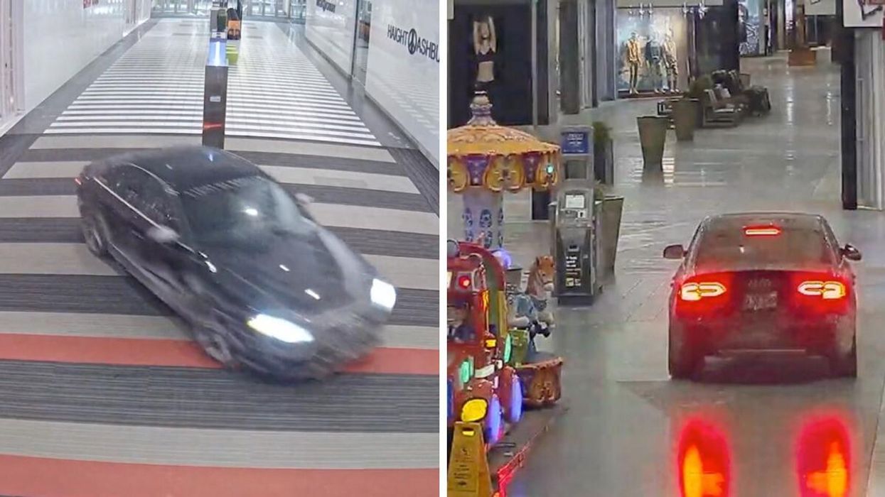 A vehicle caught on video driving through Vaughan Mills mall on February 1, 2023.