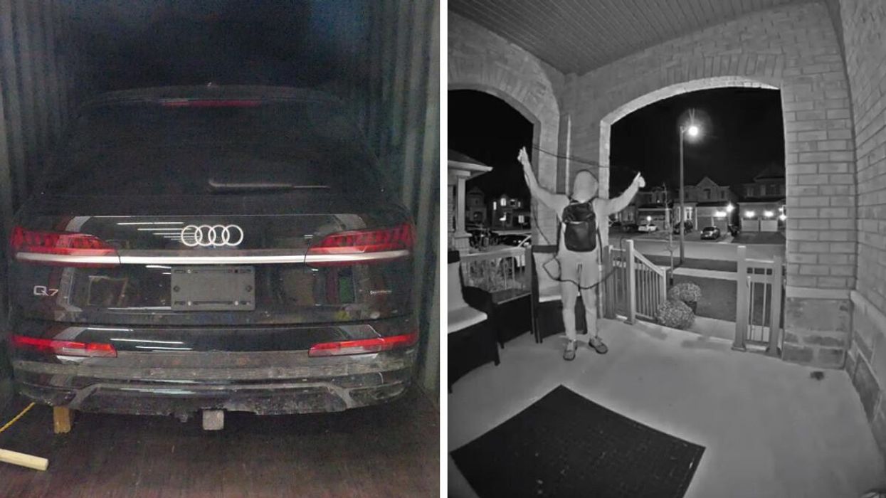 A vehicle recovered as part of Project Touchdown. Right: A suspect reprogramming a key fob to steal a vehicle.