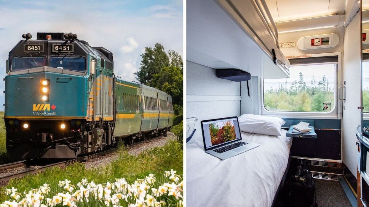 A VIA Rail train. Right: A car on VIA Rail's the Ocean train.