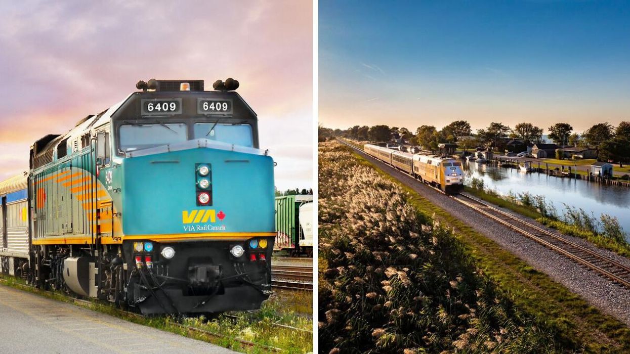 A VIA Rail train. Right: The VIA Rail Quebec City-Windsor Corridor train.