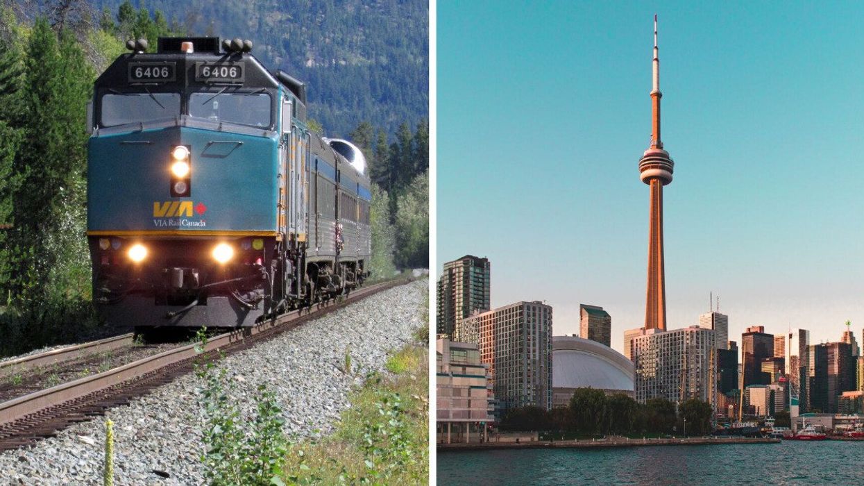 A Via Rail train. Right: Toronto