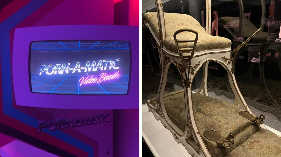 A video booth inside the Museum of Sex in NYC. Right: A chair displayed at the Museum of Sex in NYC.